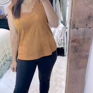 Umgee faux suede sleeveless boho top; size small new with tags
